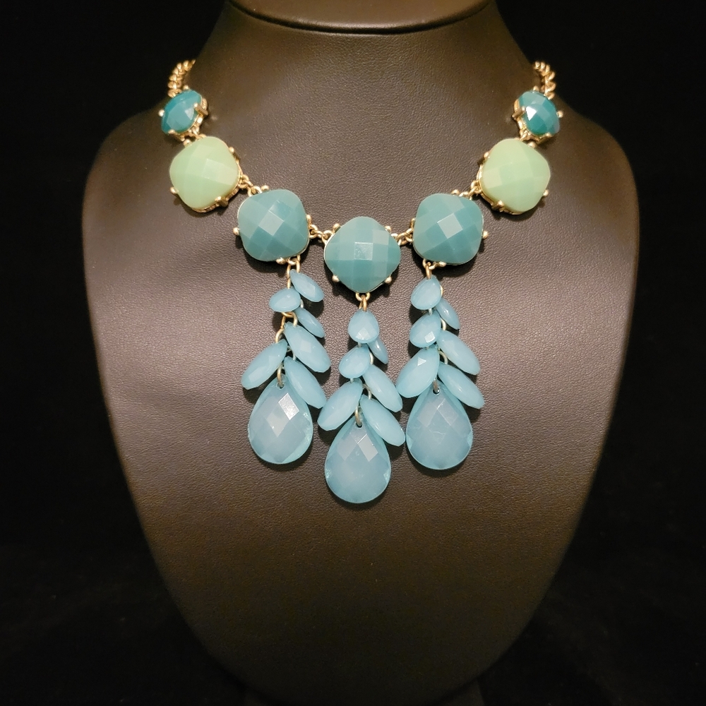 Estate Blue & Green Faceted Lucite Beaded Statement Necklace